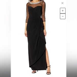Alex Evenings Long Dress w/ Embellished Neck